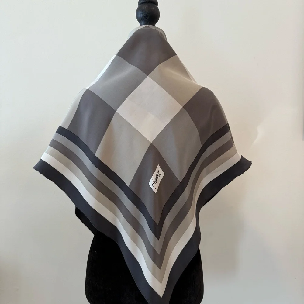 YSL Checkered Lightweight Silk Scarf - Picture 7 of 9